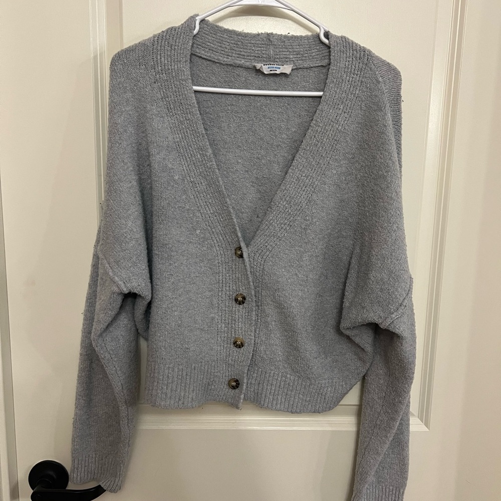 Double Zero Light Gray V-Neck Button-Front Cardigan